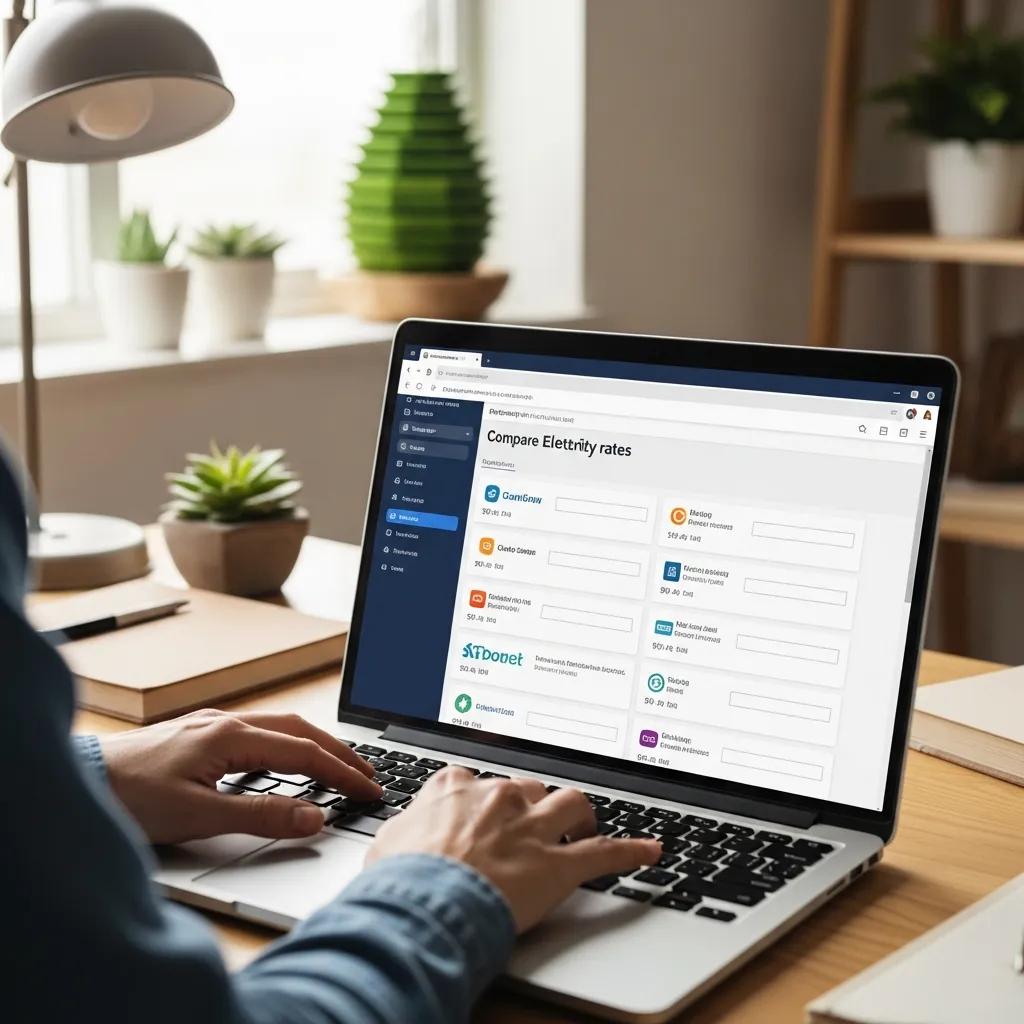 Person comparing electricity plans online at a home desk